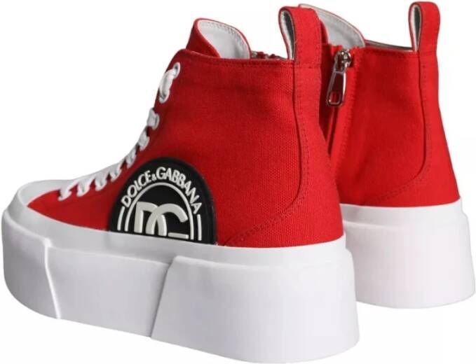 Dolce & Gabbana Rode Canvas Logo High Top Sneakers Laarzen Schoenen Red Dames