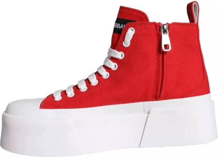 Dolce & Gabbana Rode Canvas Logo High Top Sneakers Laarzen Schoenen Red Dames