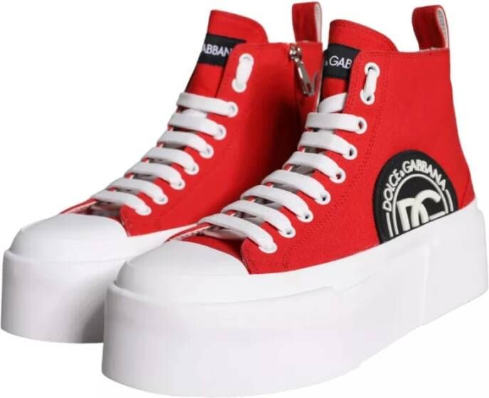 Dolce & Gabbana Rode Canvas Logo High Top Sneakers Laarzen Schoenen Red Dames