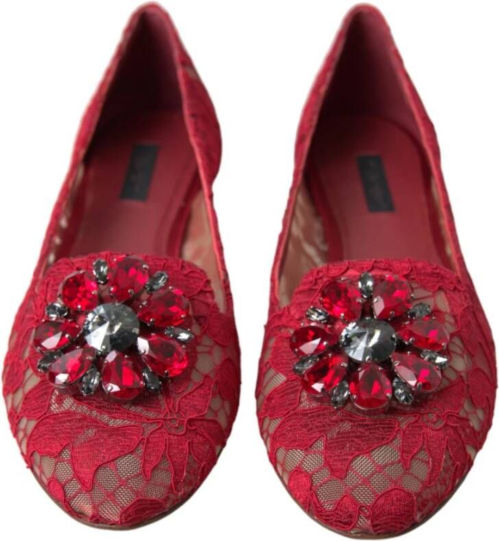 Dolce & Gabbana Rode Kant Kristal Flats Red Dames