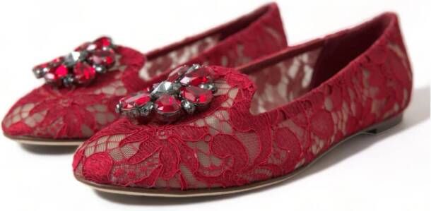 Dolce & Gabbana Rode Kant Kristal Flats Red Dames