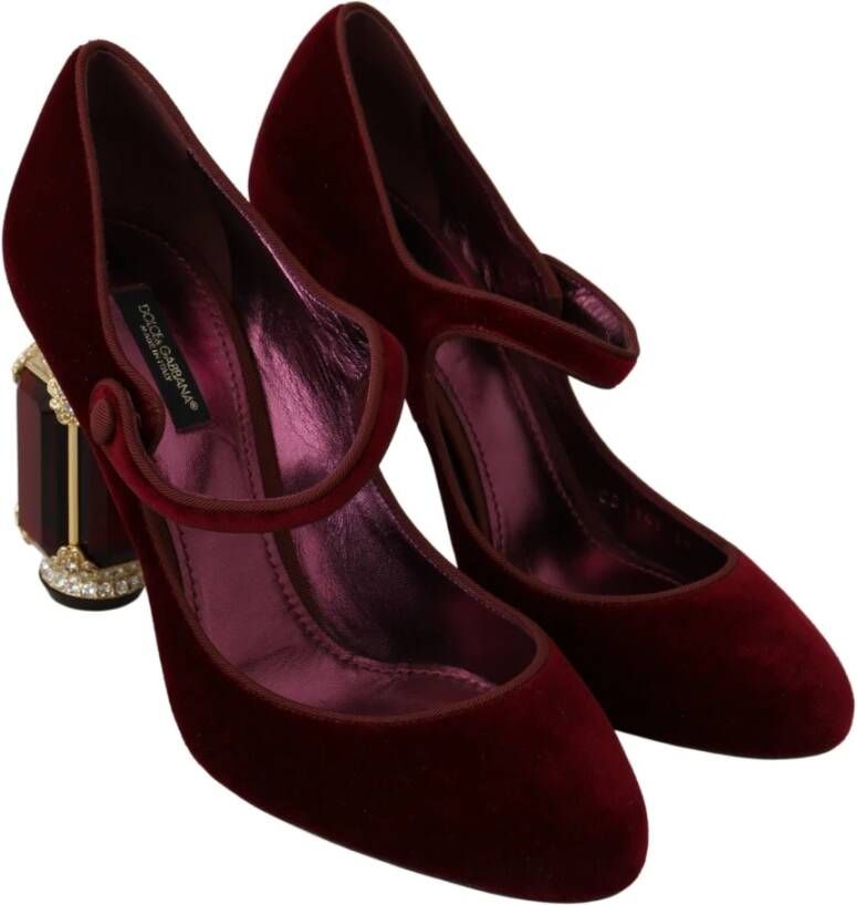 Dolce & Gabbana Rode Kristal Fluweel Mary Janes Hakken Red Dames