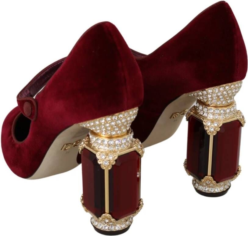 Dolce & Gabbana Rode Kristal Fluweel Mary Janes Hakken Red Dames