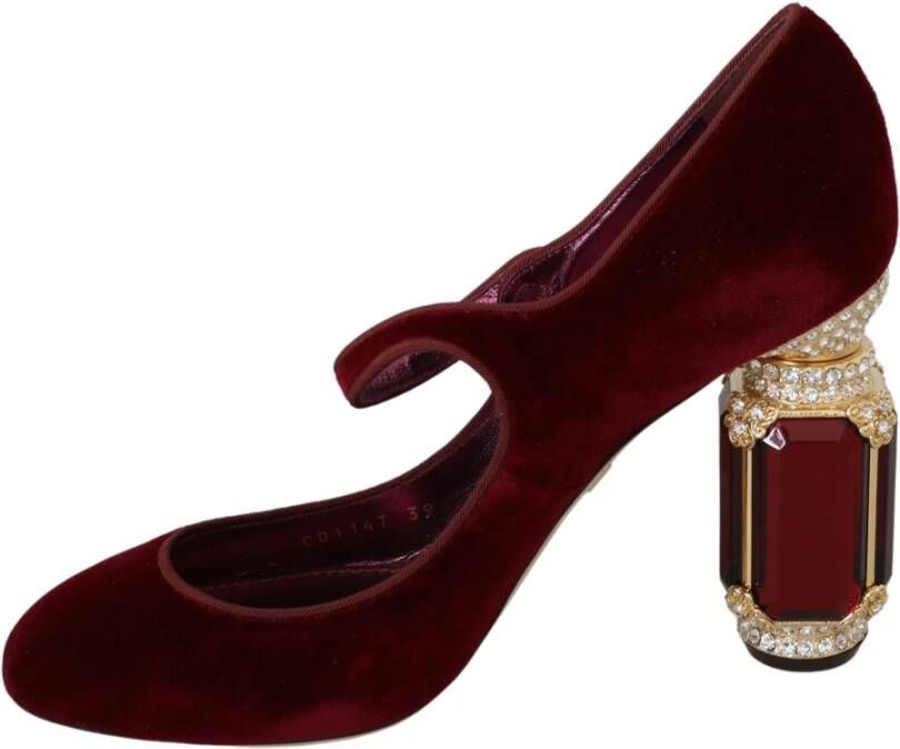 Dolce & Gabbana Rode Kristal Fluweel Mary Janes Hakken Red Dames