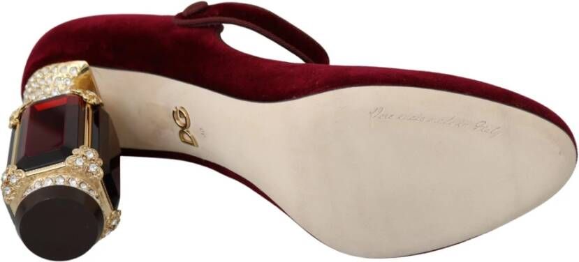 Dolce & Gabbana Rode Kristal Fluweel Mary Janes Hakken Red Dames