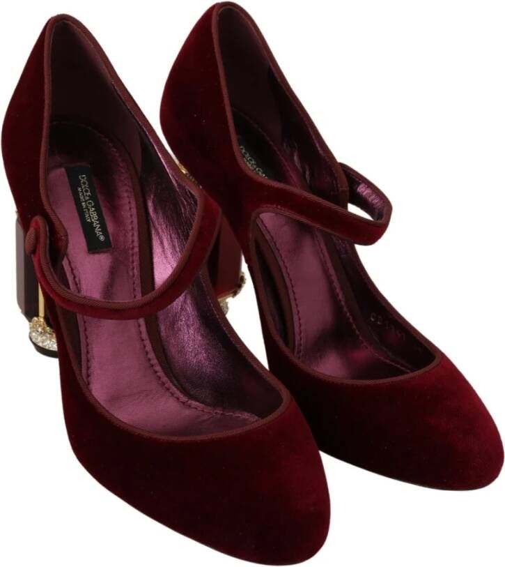 Dolce & Gabbana Rode Kristal Fluweel Mary Janes Hakken Red Dames