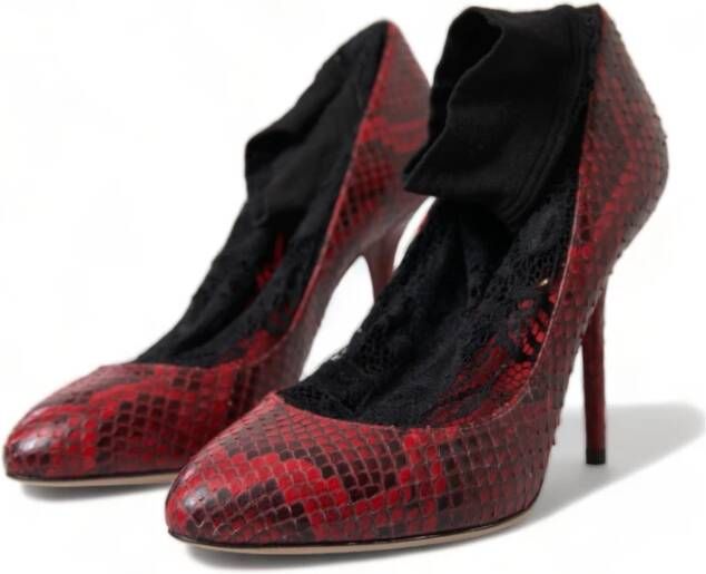 Dolce & Gabbana Rode Leren Kant Sokken Pumps Red Dames