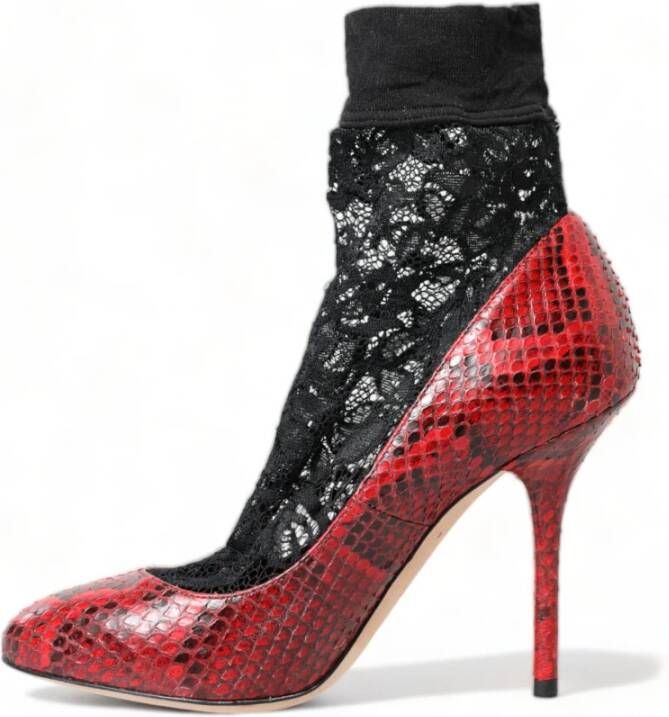 Dolce & Gabbana Rode Leren Kant Sokken Pumps Red Dames