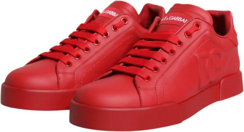 Dolce & Gabbana Rode Leren Lage Sneakers Red Dames