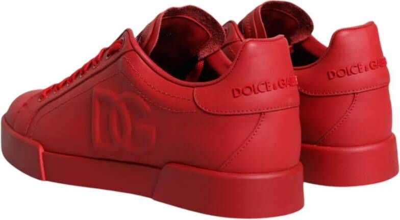 Dolce & Gabbana Rode Leren Lage Sneakers Red Dames