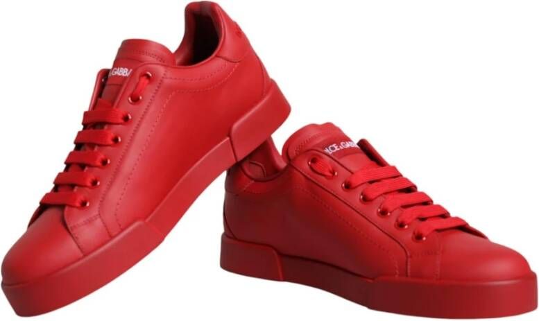 Dolce & Gabbana Rode Leren Lage Sneakers Red Dames