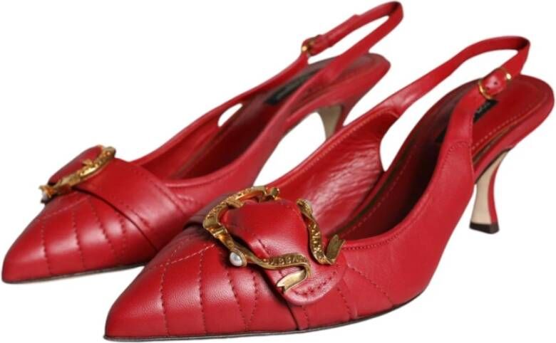 Dolce & Gabbana Rode Leren Slingback Hakken met Gesp Red Dames