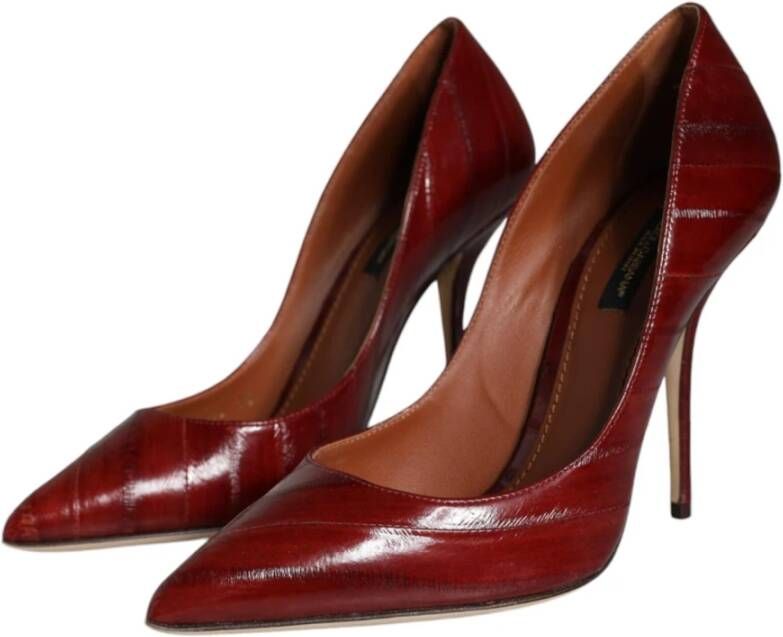 Dolce & Gabbana Rode Leren Stiletto Pumps met Logo Red Dames