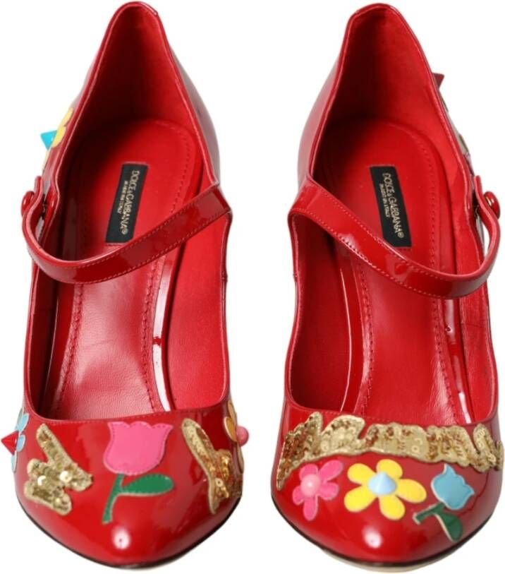 Dolce & Gabbana Rode Leren Versierde Mary Jane Pumps Red Dames