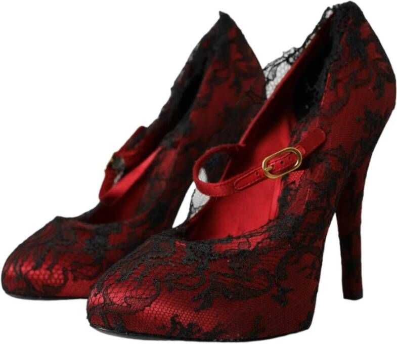 Dolce & Gabbana Rode Satijnen Kant Mary Jane Pumps Red Dames