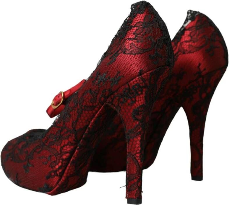 Dolce & Gabbana Rode Satijnen Kant Mary Jane Pumps Red Dames