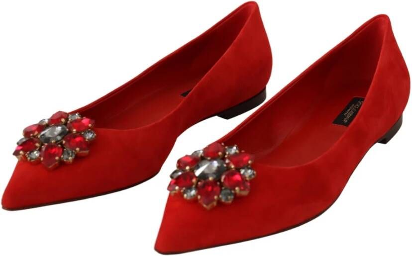 Dolce & Gabbana Rode Suède Kristal Loafers Flats Schoenen Red Dames