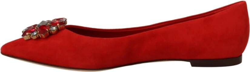 Dolce & Gabbana Rode Suède Kristal Loafers Flats Schoenen Red Dames