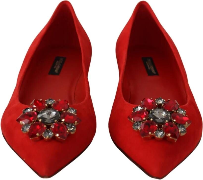 Dolce & Gabbana Rode Suède Kristal Loafers Flats Schoenen Red Dames