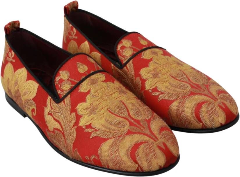 Dolce & Gabbana Rood Goud Brokaat Loafers Schoenen Multicolor Dames