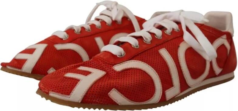 Dolce & Gabbana Rood Wit Leren Casual Sneakers Red Heren