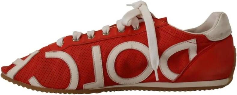 Dolce & Gabbana Rood Wit Leren Casual Sneakers Red Heren