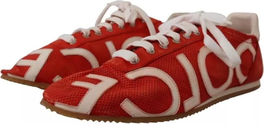 Dolce & Gabbana Rood Wit Leren Heren Casual Sneakers Schoenen White Heren