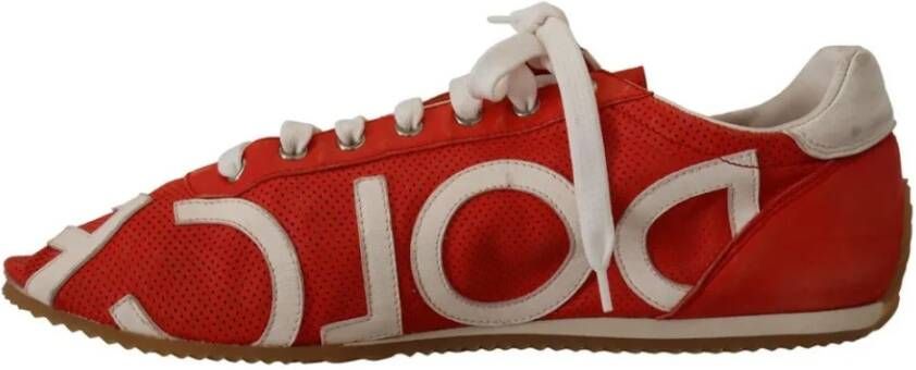 Dolce & Gabbana Rood Wit Leren Heren Casual Sneakers Schoenen White Heren