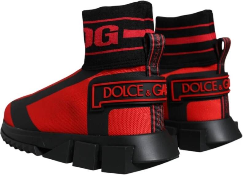 Dolce & Gabbana Rood Zwart High Top Sneakers Logo Red Heren