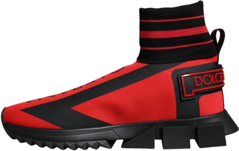 Dolce & Gabbana Rood Zwart High Top Sneakers Logo Red Heren