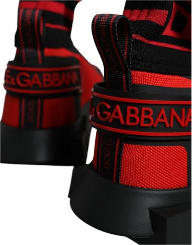 Dolce & Gabbana Rood Zwart High Top Sneakers Logo Red Heren