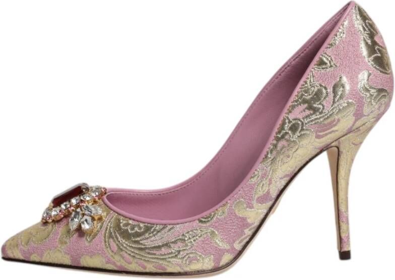 Dolce & Gabbana Roze Goud Bloemen Jacquard Kristal Hakken Multicolor Dames