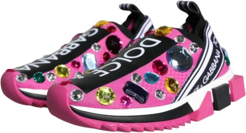 Dolce & Gabbana Roze Kristal Lage Sneakers Pink Dames