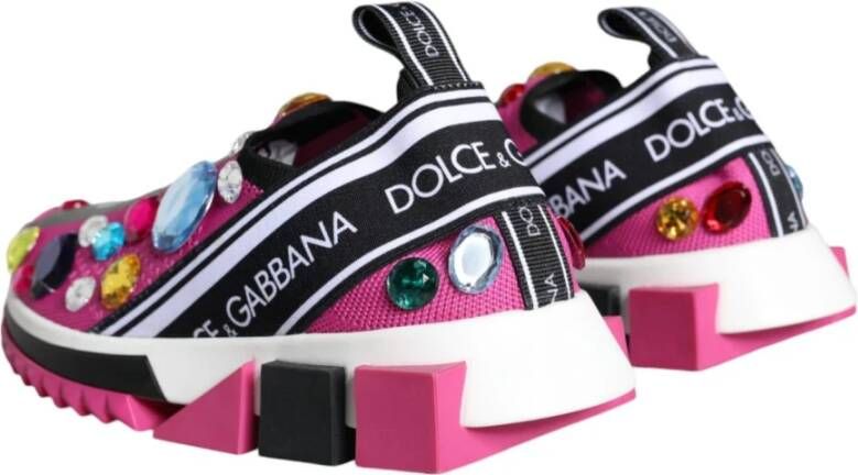 Dolce & Gabbana Roze Kristal Lage Sneakers Pink Dames