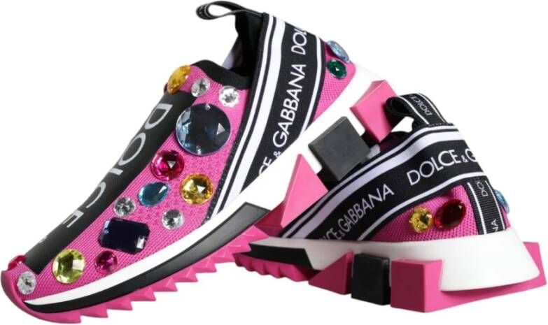 Dolce & Gabbana Roze Kristal Lage Sneakers Pink Dames