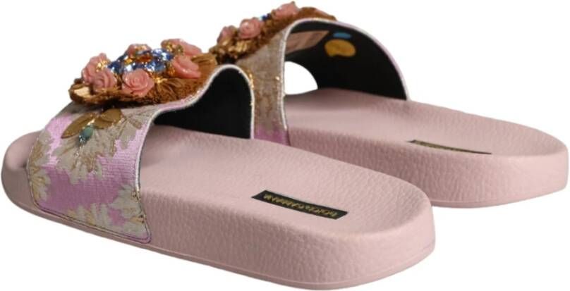 Dolce & Gabbana Roze Kristal Slide Sandalen Strand Schoenen Pink Dames