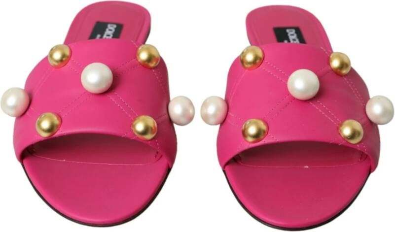 Dolce & Gabbana Roze Leren Platte Sandalen Pink Dames