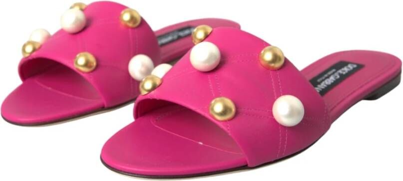 Dolce & Gabbana Roze Leren Platte Sandalen Pink Dames