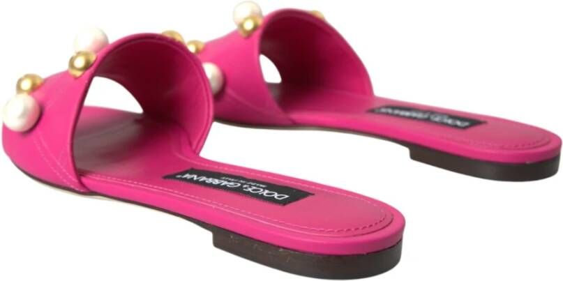 Dolce & Gabbana Roze Leren Platte Sandalen Pink Dames