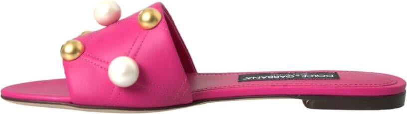 Dolce & Gabbana Roze Leren Platte Sandalen Pink Dames