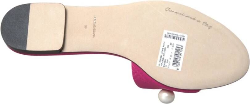 Dolce & Gabbana Roze Leren Platte Sandalen Pink Dames