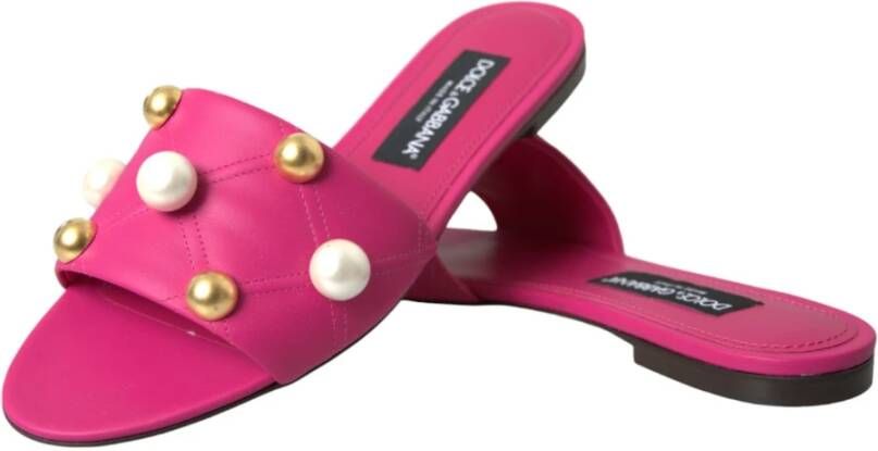 Dolce & Gabbana Roze Leren Platte Sandalen Pink Dames