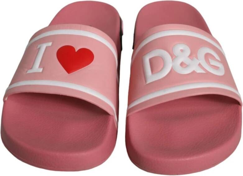 Dolce & Gabbana Roze Leren Slide Sandalen met Logo Pink Dames