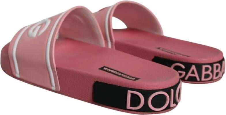 Dolce & Gabbana Roze Leren Slide Sandalen met Logo Pink Dames