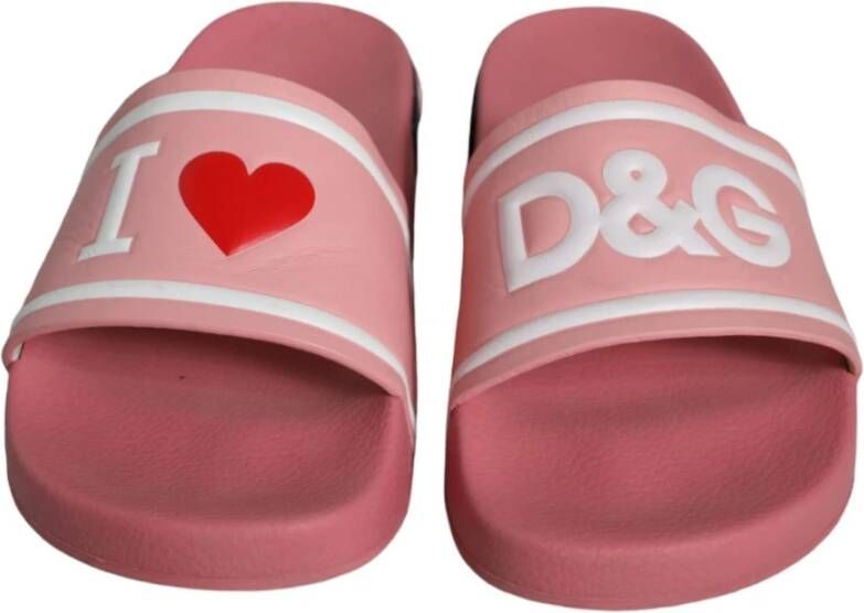 Dolce & Gabbana Roze Leren Slide Sandalen met Logo Pink Dames