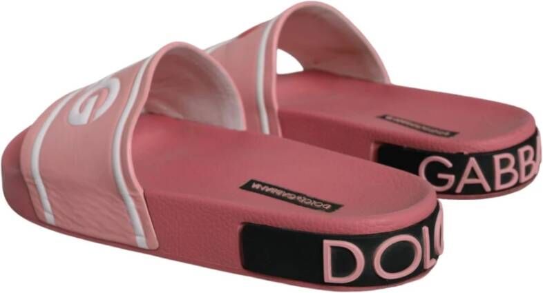 Dolce & Gabbana Roze Leren Slide Sandalen met Logo Pink Dames