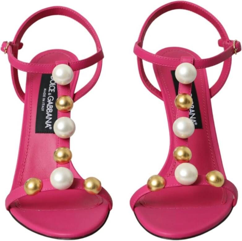 Dolce & Gabbana Roze Leren T-Strap Sandalen Pink Dames