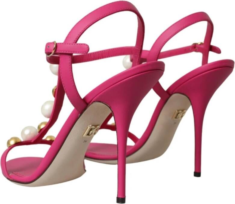 Dolce & Gabbana Roze Leren T-Strap Sandalen Pink Dames