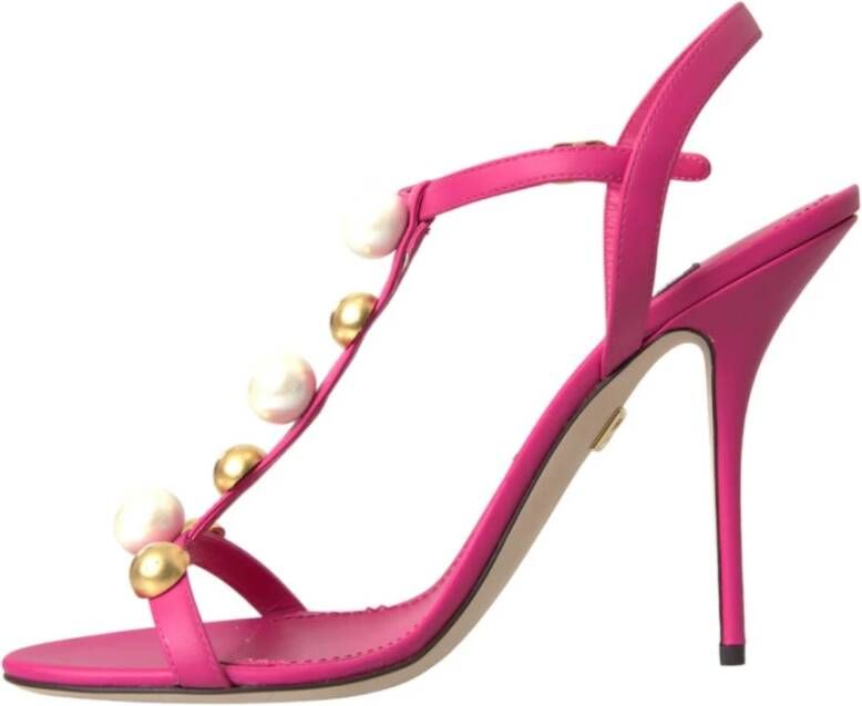 Dolce & Gabbana Roze Leren T-Strap Sandalen Pink Dames