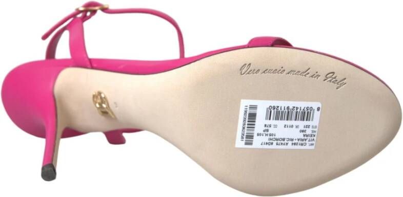 Dolce & Gabbana Roze Leren T-Strap Sandalen Pink Dames